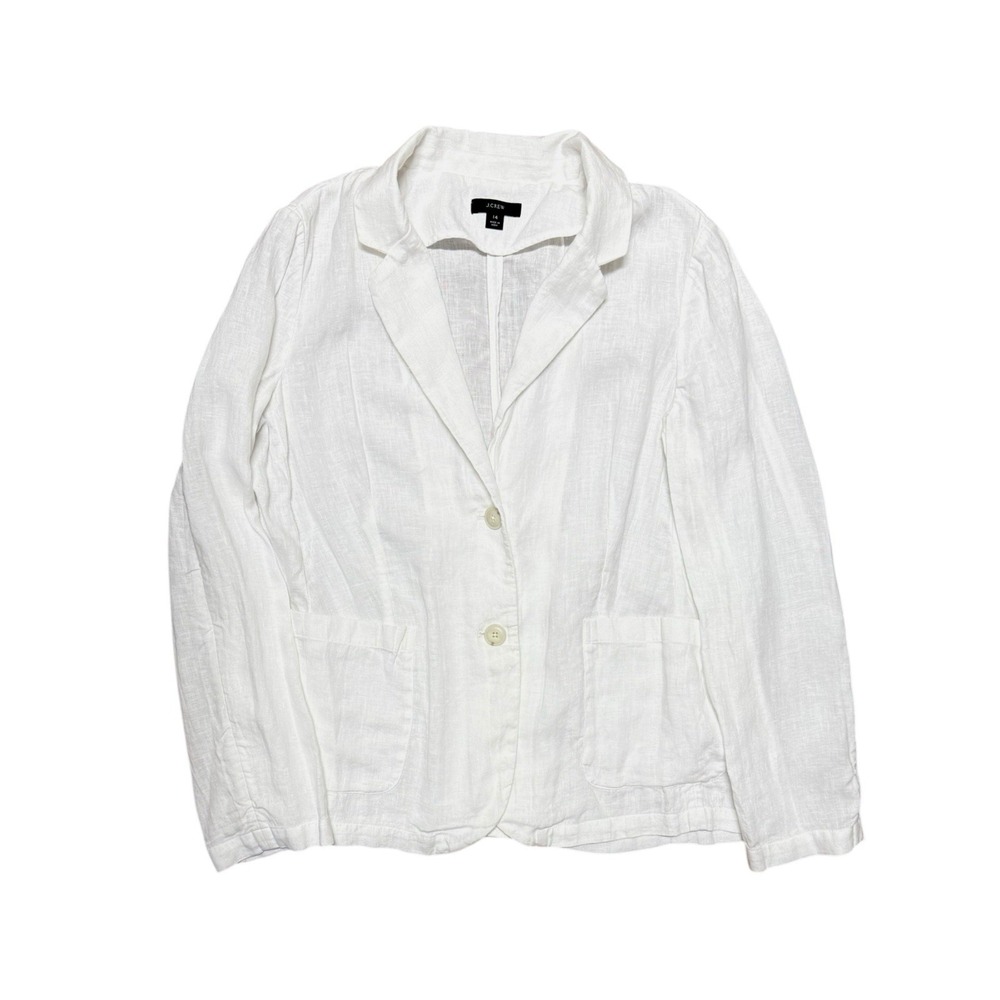 J. Crew Parke 100% Linen Blazer Jacket Women Sz‎ 14 White Unstructured Preppy